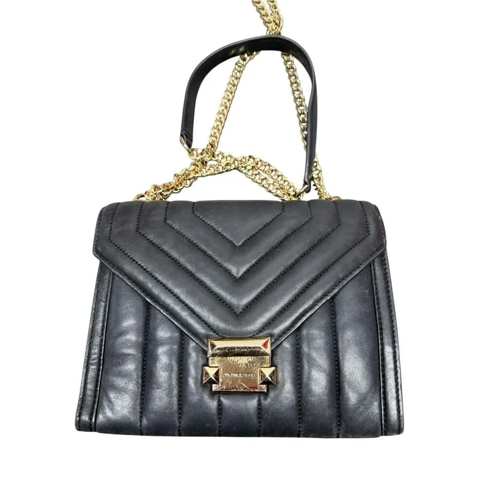 Michael Kors Whitney Black Leather Quilted Chain Convertible Shoulder Bag